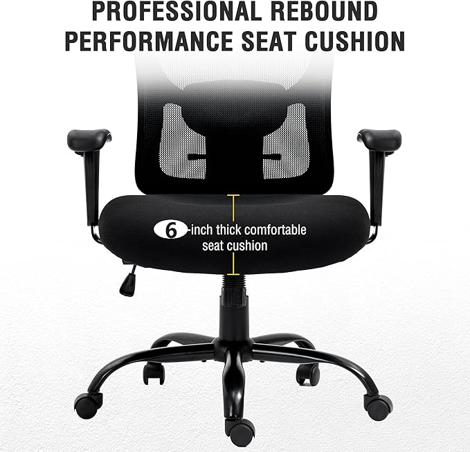 Bigroof Big and Tall Office Chair 500LBS Ergonomic Mesh Desk Chair with Adjustable Lumbar Support Arms Wide Seat Task Executive Rolling Swivel Chair for Heavy People (Black-500LBS)