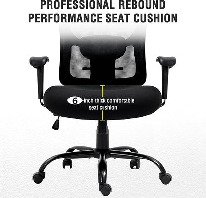 Bigroof Big and Tall Office Chair 500LBS Ergonomic Mesh Desk Chair with Adjustable Lumbar Support Arms Wide Seat Task Executive Rolling Swivel Chair for Heavy People (Black-500LBS)