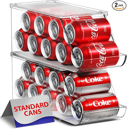 Sorbus Soda Can Organizer for Refrigerator - Stackable Holder Dispenser With Lid for Fridge, Pantry, Freezer - Holds 9 Cans Each, BPA-Free, Clear Design, Drink Organizer (2-Pack)