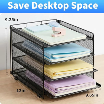 OPNICE 4-Tier Paper Organizer Letter Tray, Desk Organizers and Accessories, Office Desk Accessories, Desktop File Organizer for Office, Home or School, Black