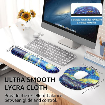 KTRIO Keyboard Wrist Rest & Mouse Pad with Wrist Rest Set, Starry Night | Memory Foam Wrist Support, Ergonomic Design, Non-Slip Base, Office and Home Use