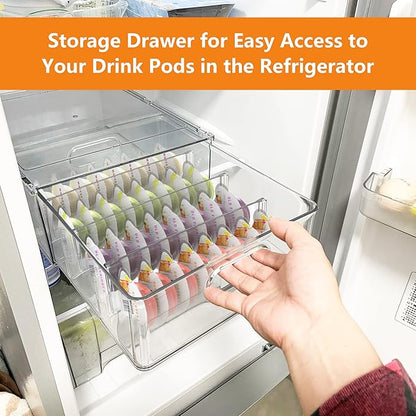Refrigerator Storage Drawer for Bartesian Cocktail Pods, Stackable Bartesian Pod Holder for the Fridge, Hold 32 Bartesian Cocktail Capsules, Refrigerator Organizer Bins Storage Container -Clear