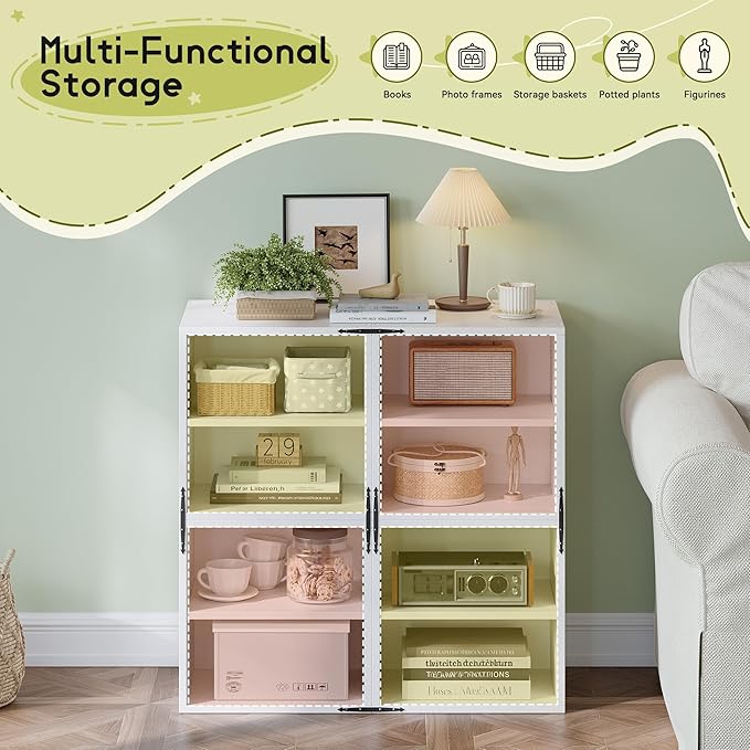 4-Tier Stackable Cube Storage Organizer, DIY Bookcase with 4 Removable Open Shelves & Anti-Tip Design, Cube Book Shelf for Bedroom, Office, Dorm,30" W x 11.81" D x 30" H, White
