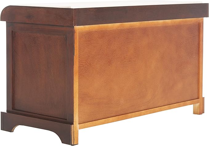 SAFAVIEH Home Collection – Freddy Cherry Storage Bench with Wicker Baskets & Cushion, Entryway Seating Bench, Fully Assembled (AMH5736E)