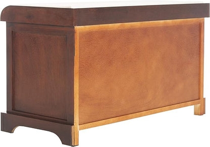 SAFAVIEH Home Collection – Freddy Cherry Storage Bench with Wicker Baskets & Cushion, Entryway Seating Bench, Fully Assembled (AMH5736E)
