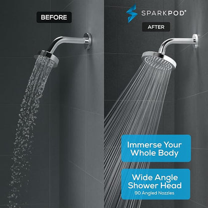 SparkPod Rain Shower Head, 6 Inch Round | High Pressure Shower Heads, 90 Nozzle (Touch-to-Clean), Adjustable Showerhead, No-tool Universal Connection