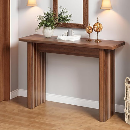 Fluted Entryway Console Table, Wooden Rectangular Sofa Table for Entrance, Narrow Wood Entryway Small Long Entry Table for Hallway, Living Room (Walnut)