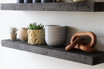 Urban Legacy Reclaimed Barnwood Planks | Floating Shelves for Wall w/Flush Mount Shelf Bracket Set Included | Set of 2 (Coffee Bean, 30"x 4.5"x 2")