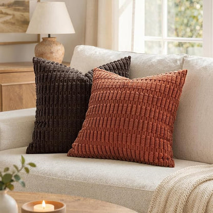 MIULEE Pack of 2 Rust Corduroy Decorative Pillow Covers 12x12 Inch Soft Boho Striped Throw Pillow Covers Modern Farmhouse Home Decor for Summer Sofa Living Room Couch Bed