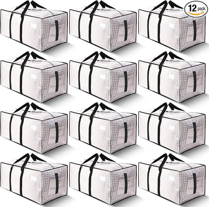 HOMESURE Supports 200lbs Heavy Duty Moving Bags - Strong Zipper & Wrap-Around Handles - Water-Resistant Storage Totes, Durable Alternative to Moving Boxes - 12 Pack - Semi-Transparent