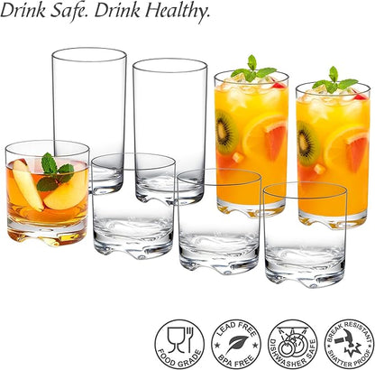 Amazing Abby - Equality - 12-Ounce and 16-Ounce Plastic Tumblers (Set of 8), All-Clear Drinking Glasses, Reusable Cups, BPA-Free, Shatter-Proof, Dishwasher-Safe (Made of Plastic, NOT Glass)