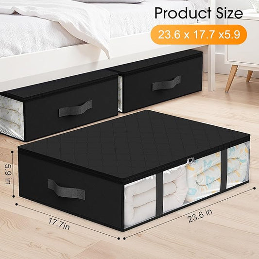 StorageRight Under Bed Storage Bags 8 Pack, 40L Large Clothes & Comforter Storage Containers with Clear Window, Breathable Fabric Organizer for Blankets, Bedding, Seasonal Clothing, Black