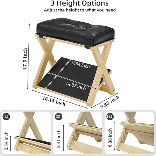 Adjustable Height Foot Rest Under Desk at Work, Double Step Wooden Under Desk Footrest, Non-Slip EVA Surface, Office Foot Stool for Posture Support,Leg Relief, Home Office & Gaming