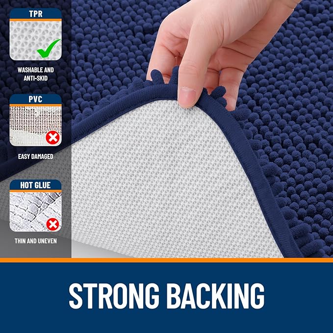 OLANLY Bathroom Rugs 35x24, Extra Soft Absorbent Chenille Bath Rugs, Rubber Backing Quick Dry, Machine Washable Bath Mats for Bathroom Floor, Tub and Shower, Home Decor Accessories, Twilight Sapphire