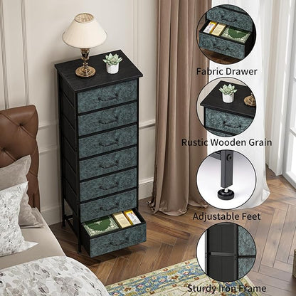 Fixwal Tall Dresser for Bedroom, Storage Dresser Organizer with 7 Fabric Drawers, Nightstand Furniture in Closet, Entryway, Hallway, Vintage Green