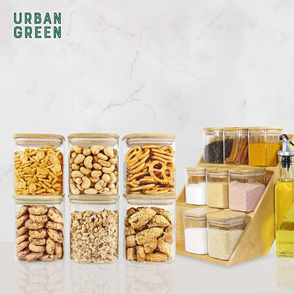 Urban Green Glass Jars with Airtight Lids, Airtight Glass Canisters with Locking Lids, (Bamboo-28oz)