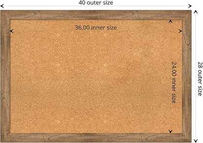 Amanti Art Natural Cork Board for Wall, 28x40 Vision Board with Brown Wood Frame, Large Corkboard Office Decor for Home Organization, Rustic Farmhouse Corkboard Pinboard to display items for home
