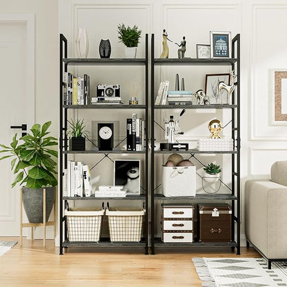 NUMENN 5 Tier Bookshelf, Tall Bookcase Shelf Storage Organizer, Modern Book Shelf for Bedroom, Living Room and Home Office, Dark Grey