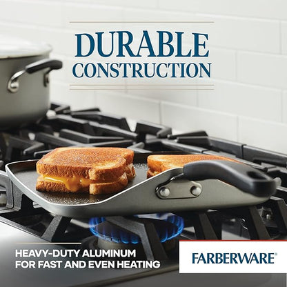 Farberware Cookstart DiamondMax Nonstick Square Deep Grill Pan/Griddle, Dishwasher Safe, 11 Inch - Silver