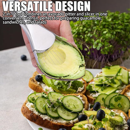 2-in-1 Avocado Pitter and Slicer, Well Made Stainless Efficient Kitchen Tool Dishwasher Safe for Hassle-Free Avocado Prep Sandwiches, Salads