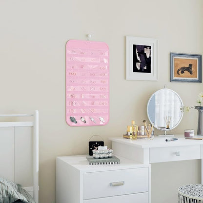 2 Pack Hanging Jewelry Organizer 80-Pocket Dual-sided Jewelry Storage for Earring Necklace Bracelet Ring Travel Holder, Pink