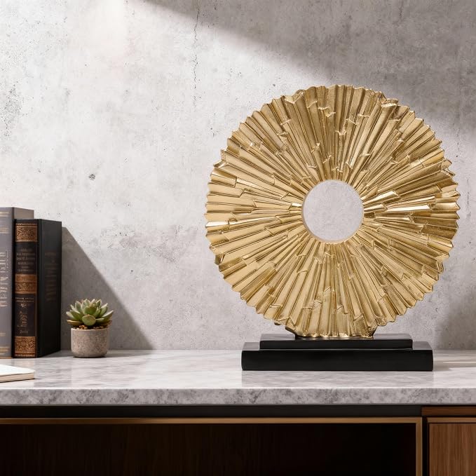 DOVDOV Gold Home Decor Sculpture, Unique Round line Statue, Modern Home Decor, Decorative Panel Statue Gold Decoration for Living Room TV Stand, Office, Bedroom, Dining Table Centerpiece.