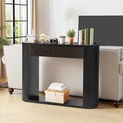 42.5” Console Table with 2 Drawers, Fluted Entryway Table with Rounded Corners, Rectangular Sofa Table Behind Couch for Living Room, Hallway, Foyer (Black)