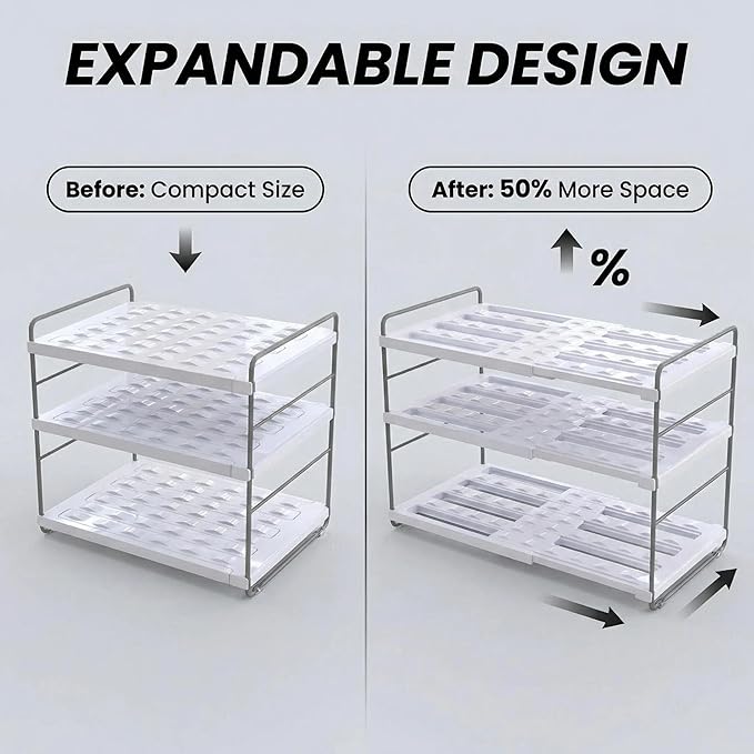 YAN & HIN Expandable Water Bottle Organizer for Cabinet, 3 Tier Tumbler Organizer, Adjustable Bottle Holder for Stanley, Hydro Flask, Kitchen Pantry Storage Rack (2 Pack)