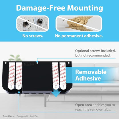 TotalMount Hole-Free Remote Holder – Eliminates Need to Drill Holes in Your Wall (Premium Black Holder for 3 or 4 Remotes)