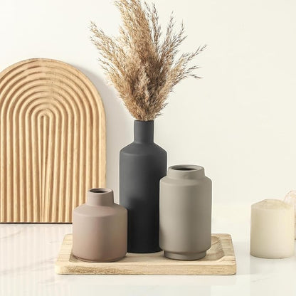 Ceramic Vase Set of 3, Modern Decorative Vases for Home Decor, Small Flower Pottery Vase Sets, Boho Farmhouse Rustic Vases for Living Room, Kitchen, Bedroom, Bathroom, Shelf, Table