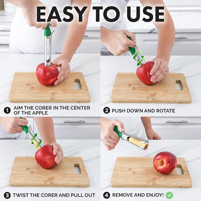 Zulay Kitchen Ultra Sharp Apple Corer Tool - Stainless Steel, Sharp & Serrated Blade Cores in Seconds - Easy to Use & Clean, Durable Apple Core Remover for Apples & Small Fruits - Green