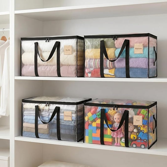 1 Pack Clear Storage Bags, PVC Foldable Blanket Storage Bags with Zipper & Handles for Sheet Organizers and Storage Closet Clothing Sweater Comforter Bedding Pillow (28.7x13.7x14.5 Inch)