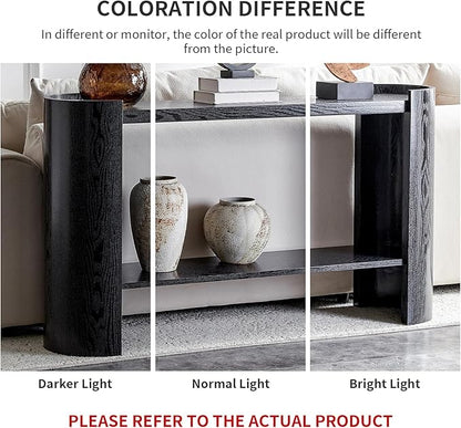 53" Console Table for Entryway, Narrow Sofa Entrance Table with Faux Mars Marble Pattern, Modern Sofa Tables with Storage Shelf for Living Room, Hallway, Foyer, Home Office, Black