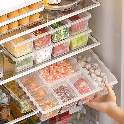 MANO 2 Pack Divided Veggie Tray with Lid - 5 Compartment Clear Snack Containers for Fridge, Stackable Produce Saver Storage for Fruits, Vegetables, Meat & Fish