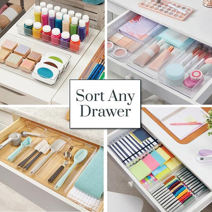 STORi SimpleSort 3-Piece Stackable Clear Drawer Organizer, 12" x 6" x 2" | Rectangle Trays, Wide Makeup Vanity Storage Bins, Office Desk Drawer Dividers, Made in USA