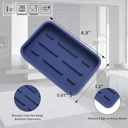 MicoYang Silicone Kitchen Sink Organizer Tray for Multiple Usage,Easy Clean Sponges Holder for Kitchen Bathroom Counter or Sink,Dish Soap Dispenser,Scrubber,Bottle,Cup Navy Blue 4.9”x 3.2”