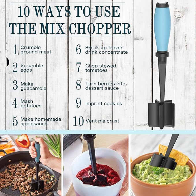 2 Pack Meat Chopper, 5 Curve Blades Ground Beef Masher, Heat Resistant Meat Masher Tool for Hamburger Meat, Ground Beef, Turkey and More, Nylon Hamburger Chopper Utensil Non-scratch Utensils-blue