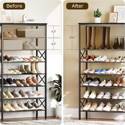 YATINEY 8 Tier Shoe Rack, Large Capacity Shoe Storage Organizer Holds 32 Pairs, Sturdy and Stable, for Entryway, Hallway, Closet, Dorm Room, Black SS08BB