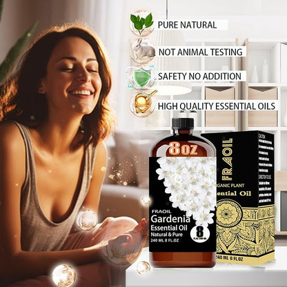 Gardenia Essential Oil, Gardenia Oil 8 Fl Oz 240ML for Diffuser Humidifier Yoga Cleaning DIY Candle Soap Making Perfume Gift for Women Essential Oils FRAOIL (Gardenia 8 Fl Oz (Pack of 1))