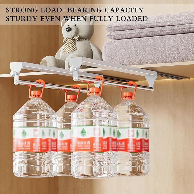 Pull Out Closet Rod, 15.7inch Heavy Duty Pants Rack, Adjustable Clothes Hanger Rail, Space Aluminum Valet Rod, Top Mounted Wardrobe Clothes Organizer, Closet Storage for Trousers Coats White