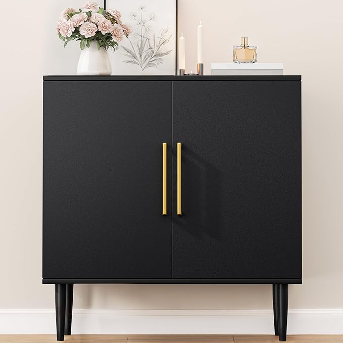 Modern Storage Cabinet, Free Standing Buffet Cabinet, Black Sideboard and Buffet Storage, Wood Accent Furniture for Living Room, Hallway, Entryway, Dining Room, Bedroom (2, Black)