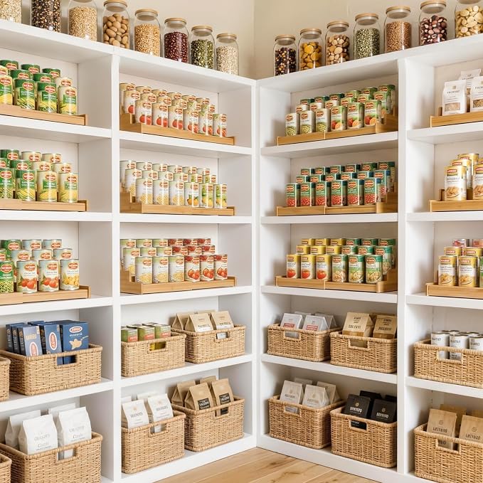 Artcochan 3 Tier Expandable Bamboo Can Rack Organizer for Pantry，Adjustable Pantry Organizers Holds Up to 24 Soda Cans,Canned Food Storage for Kitchen Cabinet Countertop