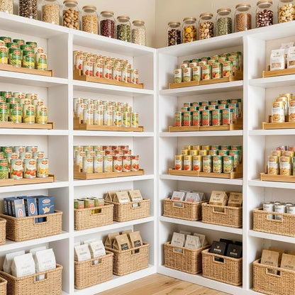Artcochan 2 Pack 3 Tier Expandable Bamboo Can Rack Organizer for Pantry，Adjustable Pantry Organizers Holds Up to 24 Soda Cans,Canned Food Storage for Kitchen Cabinet Countertop