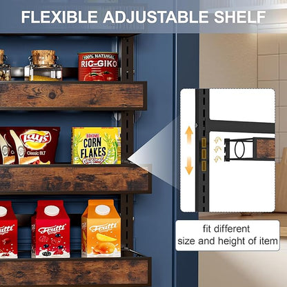 8 Tier Over The Door Pantry Orangizer 2 IN 1 Wall Mounted or Hanging Spice Rack with Adjustable Wood Basket,Heavy Duty Seasoning Storage Shelf for Kitchen Pantry and Bathroom