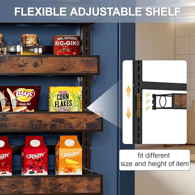 9 Tier Over The Door Pantry Orangizer 2 IN 1 Wall Mounted or Hanging Spice Rack with Adjustable Wood Basket,Heavy Duty Seasoning Storage Shelf for Kitchen Pantry and Bathroom Black