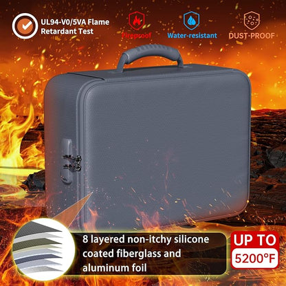 DocSafe 5200°F Document Organizer with Lock,Upgraded Heat Insulated Fireproof＆Waterproof Box 8 Layers File Organizer,Portable Home Travel Safe Storage for Important Documents, Files,Gray (Soft)