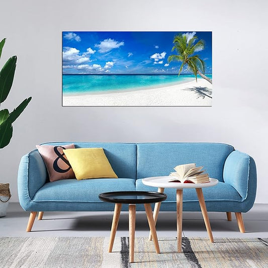 XXMWallArt FC2450 Seascape Wall Art Tropical Paradise Beach With White Sand and Coco Palms Canvas Wall Art Summer Beach Nature Pictures for Living Room Bedroom Home and Office Decor