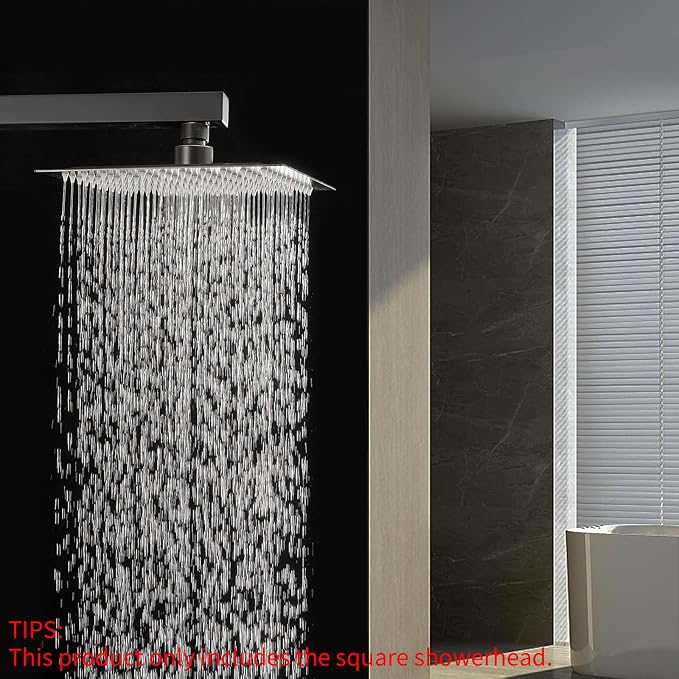 BESy 12 Inch Rain Shower Head, 12" Square Rainfall & High Pressure Stainless Steel Bath Showerhead, 1/16" Ultra Thin, Waterfall Full Body Coverage with Silicone Nozzle, Oil Rubbed Bronze Finish