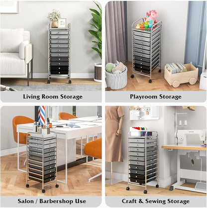 Giantex 10-Drawer Storage Cart w/Universal Wheel, Rolling Cart w/Handle, Home Organizer Storage Unit w/Removable Drawers, Trolley Utility Cart for Kitchen Makeup Living Room Office Play Room