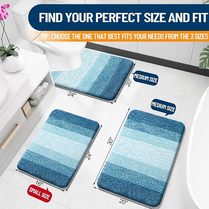 OLANLY Bathroom Rugs Mat 34x21, Extra Soft Absorbent Microfiber Bath Rugs, Rubber Backing, Quick Dry, Washable Bath Mats for Bathroom Floor, Tub and Shower, Home Decor Accessories, Peacock Blue